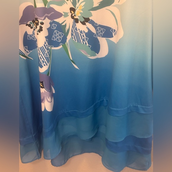 JM Collection Tropical Pullover Tunic Top Bloom Delight Ocean Turquoise Medium - Picture 5 of 8